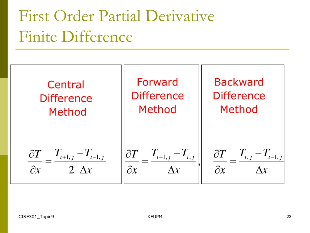 first order partial derivative finite difference