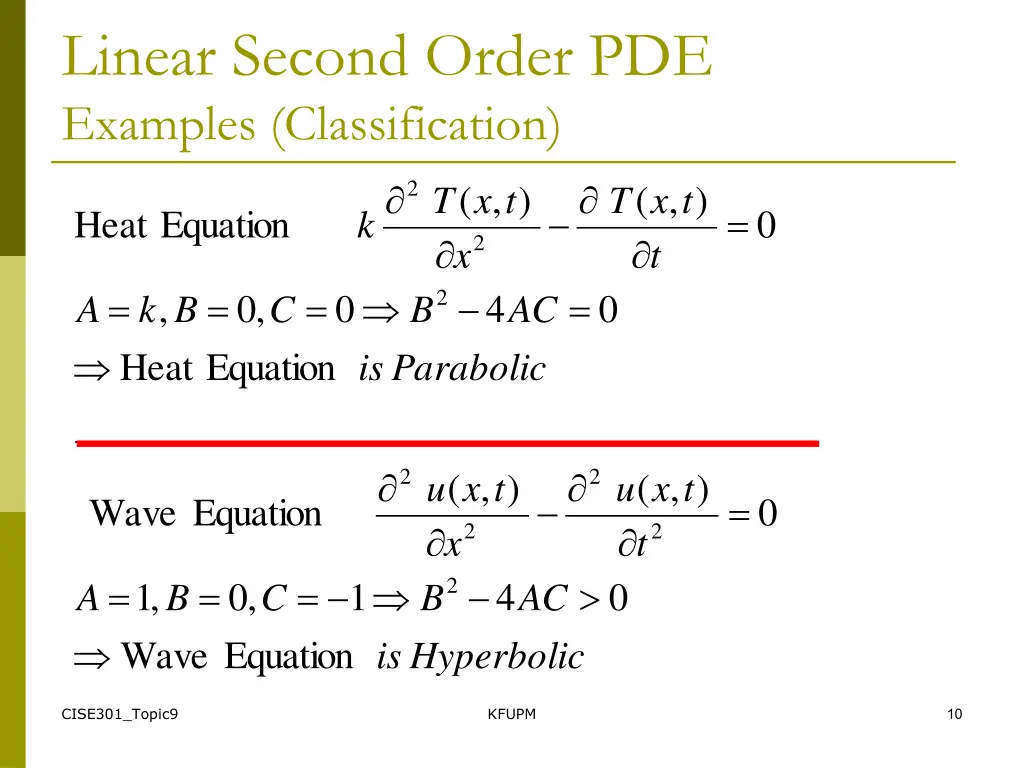 linear second order pde examples classification