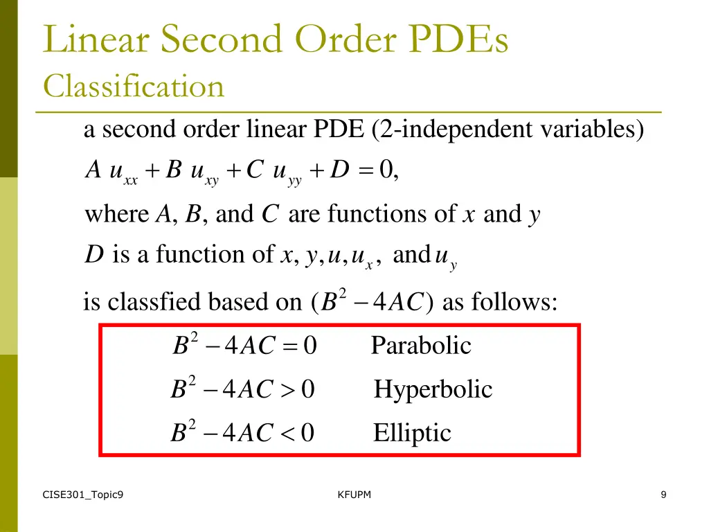 linear second order pdes classification a second