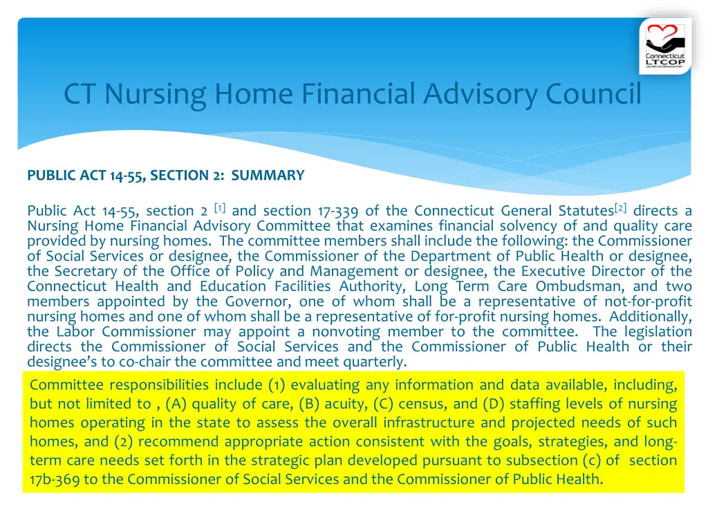 ct nursing home financial advisory council