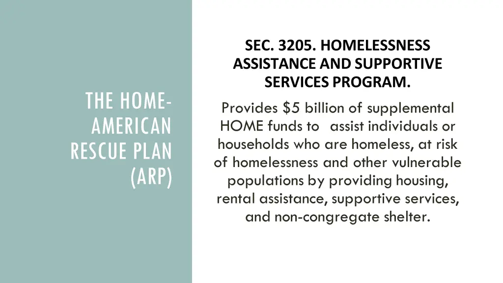 sec 3205 homelessness assistance and supportive