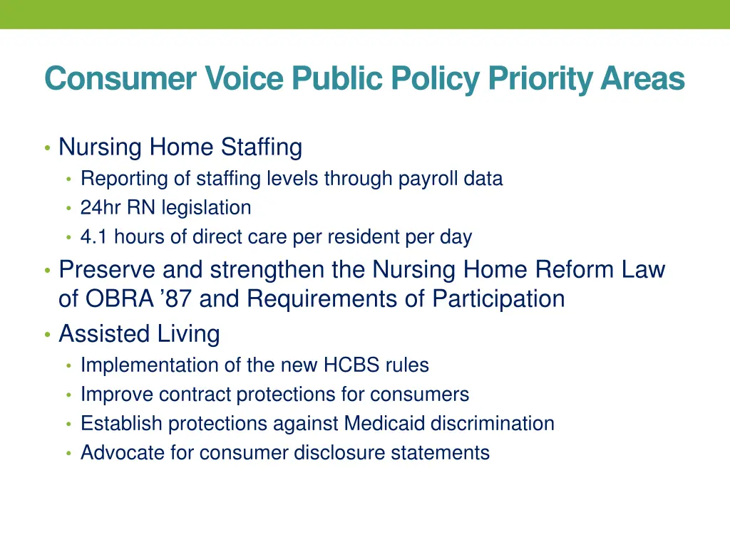 consumer voice public policy priority areas