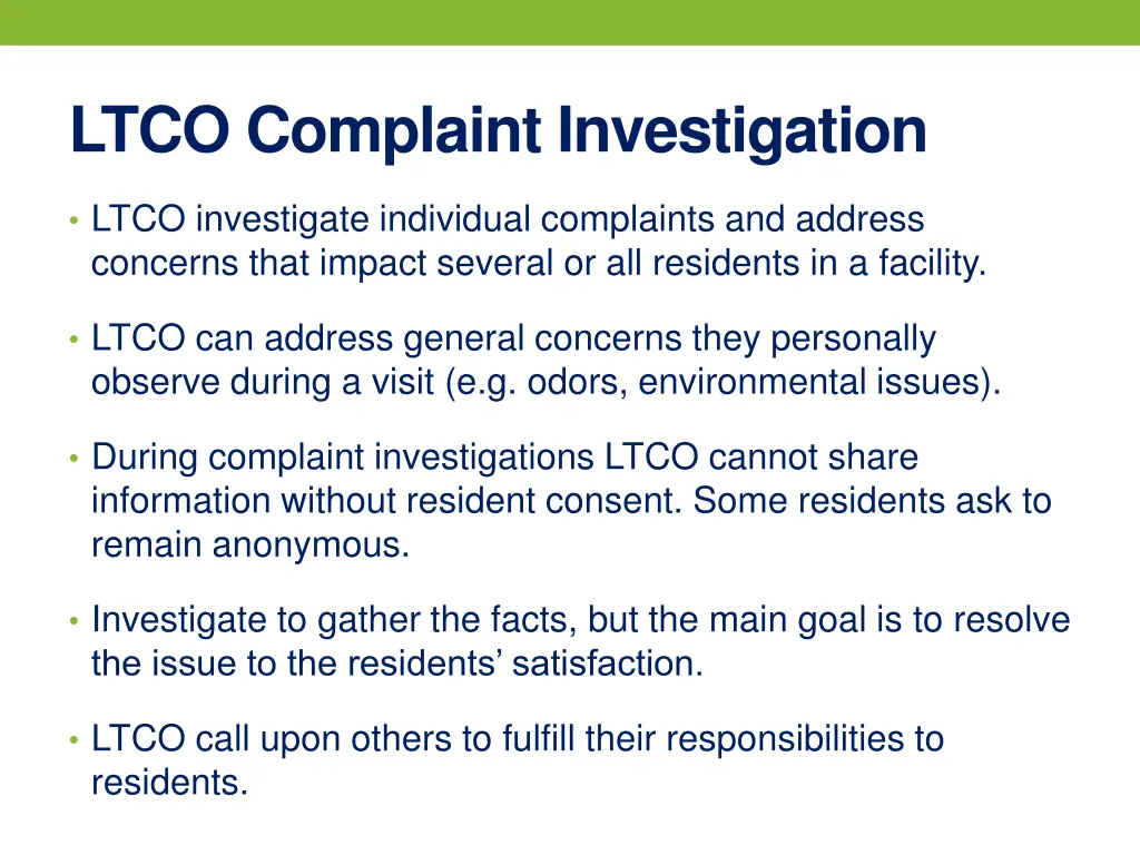 ltco complaint investigation