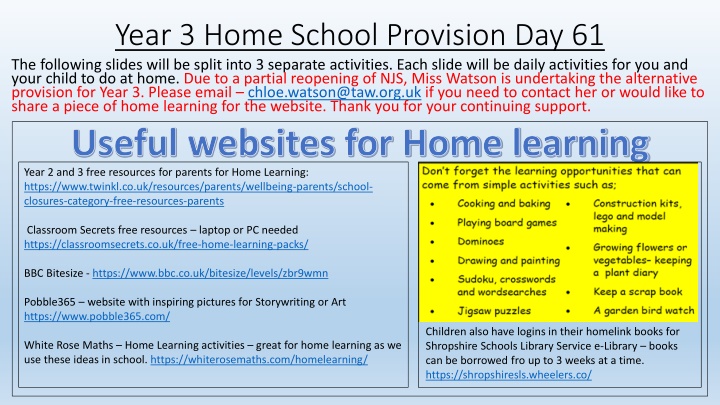 year 3 home school provision day 61 the following