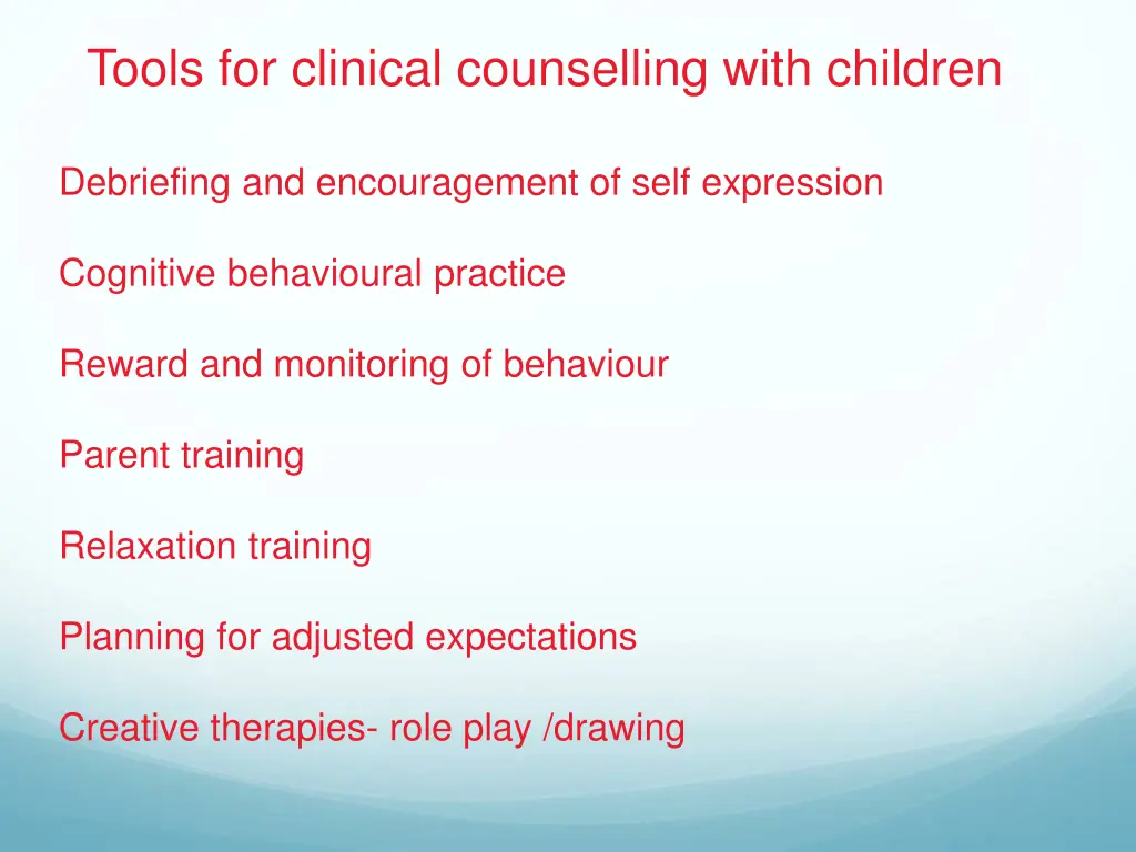 tools for clinical counselling with children