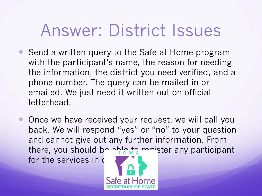 answer district issues