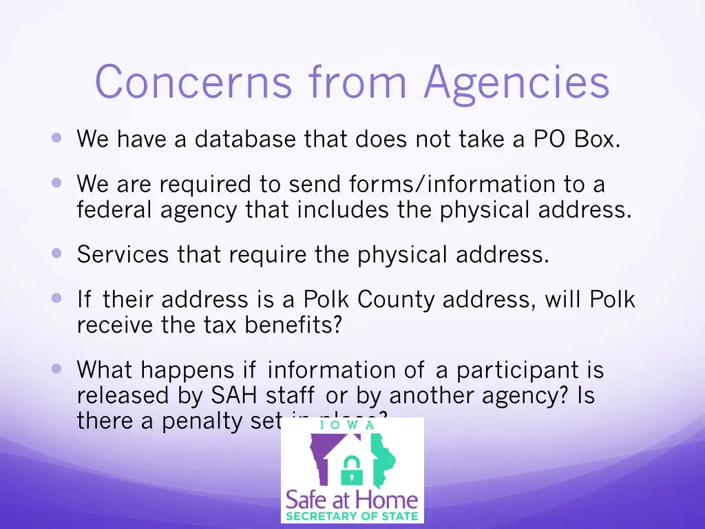 concerns from agencies