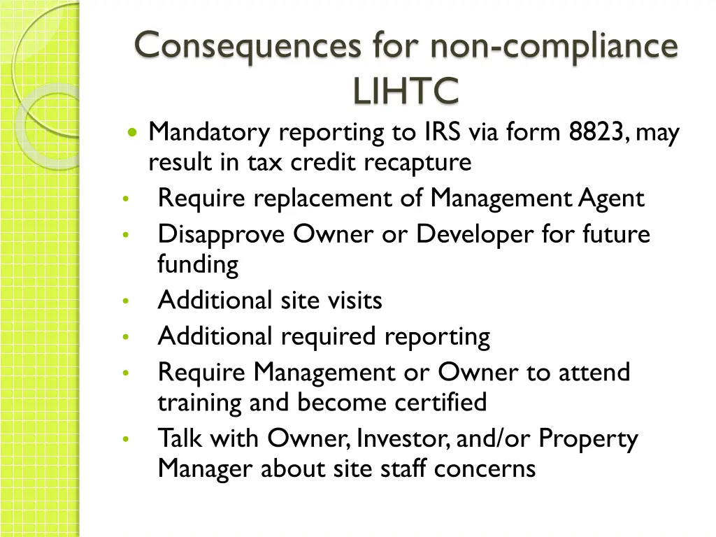 consequences for non compliance lihtc mandatory