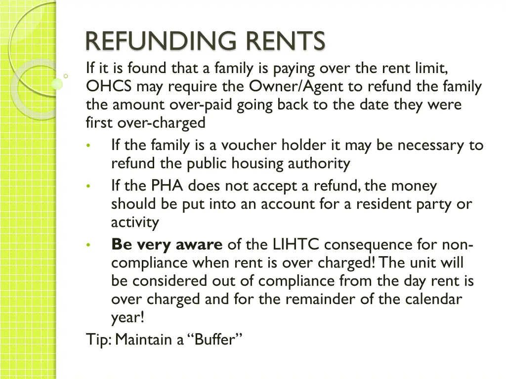 refunding rents if it is found that a family