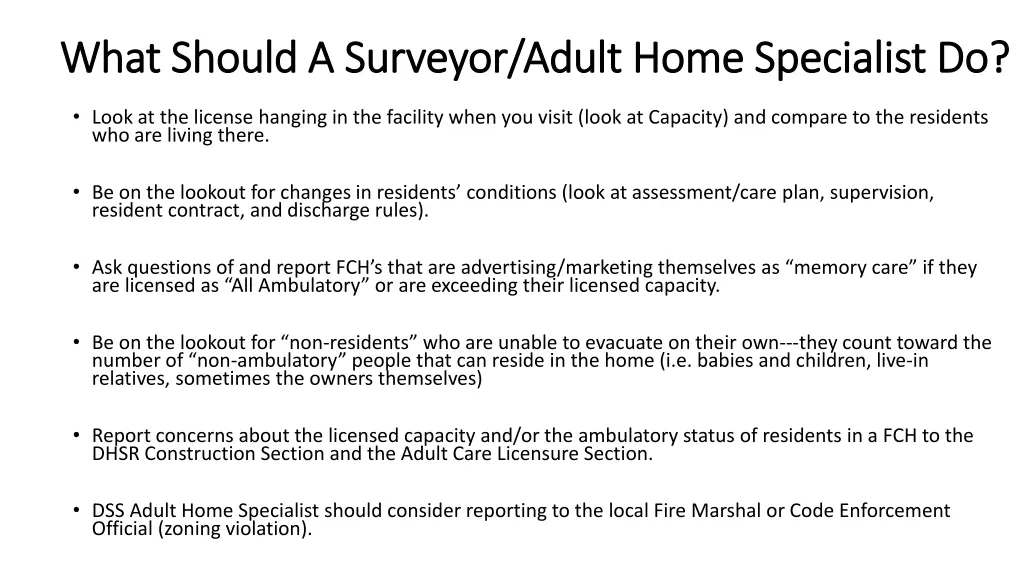 what should a surveyor adult home specialist