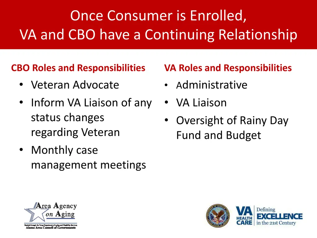 once consumer is enrolled va and cbo have