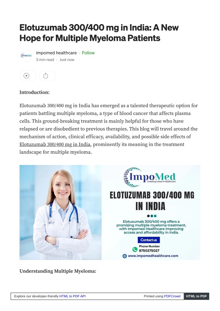 elotuzumab 300 400 mg in india a new hope