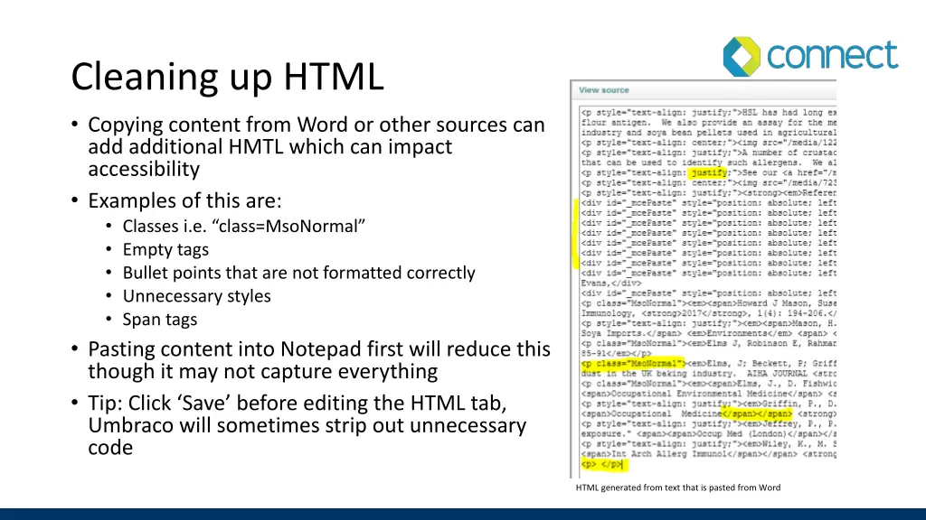 cleaning up html copying content from word