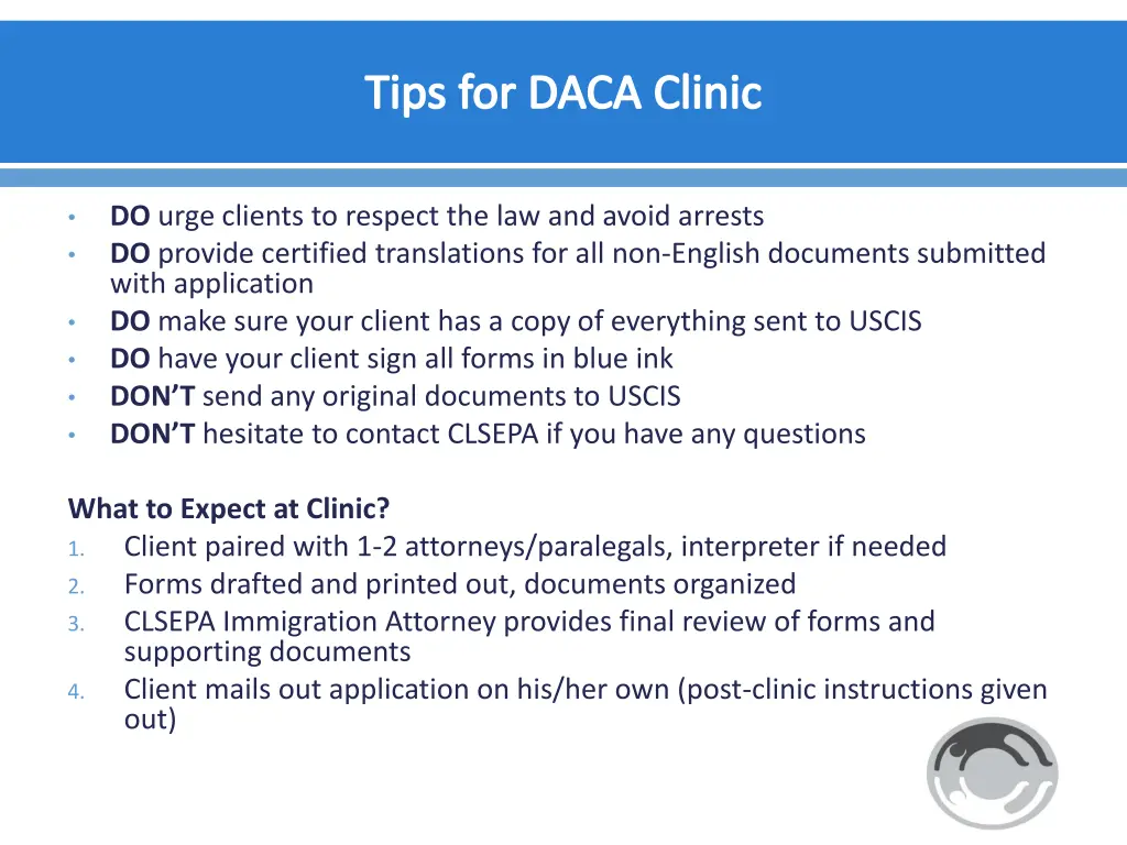 tips for daca clinic