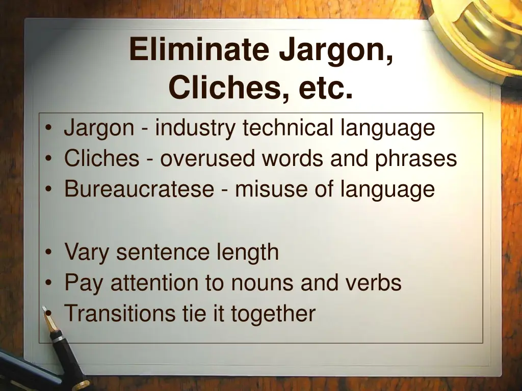 eliminate jargon cliches etc jargon industry