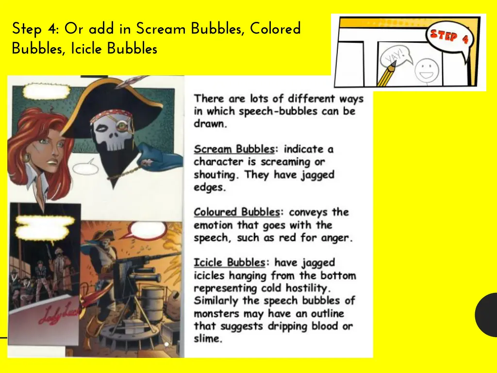 step 4 or add in scream bubbles colored bubbles