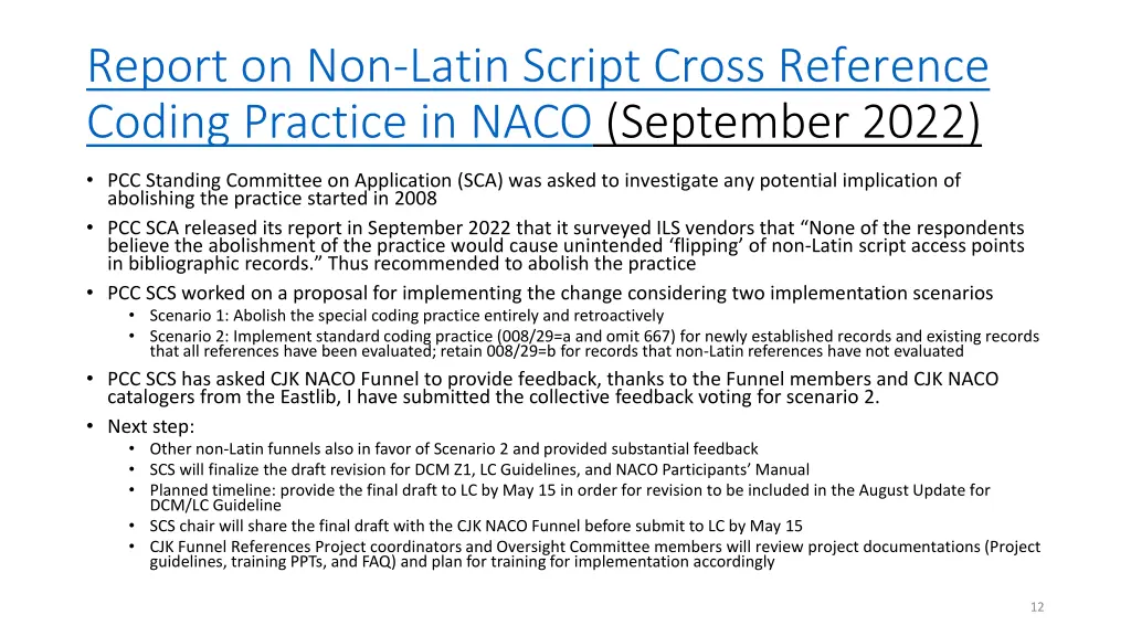 report on non latin script cross reference coding