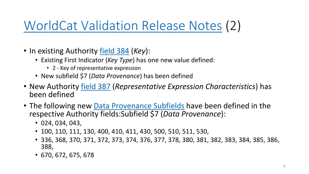 worldcat validation release notes 2