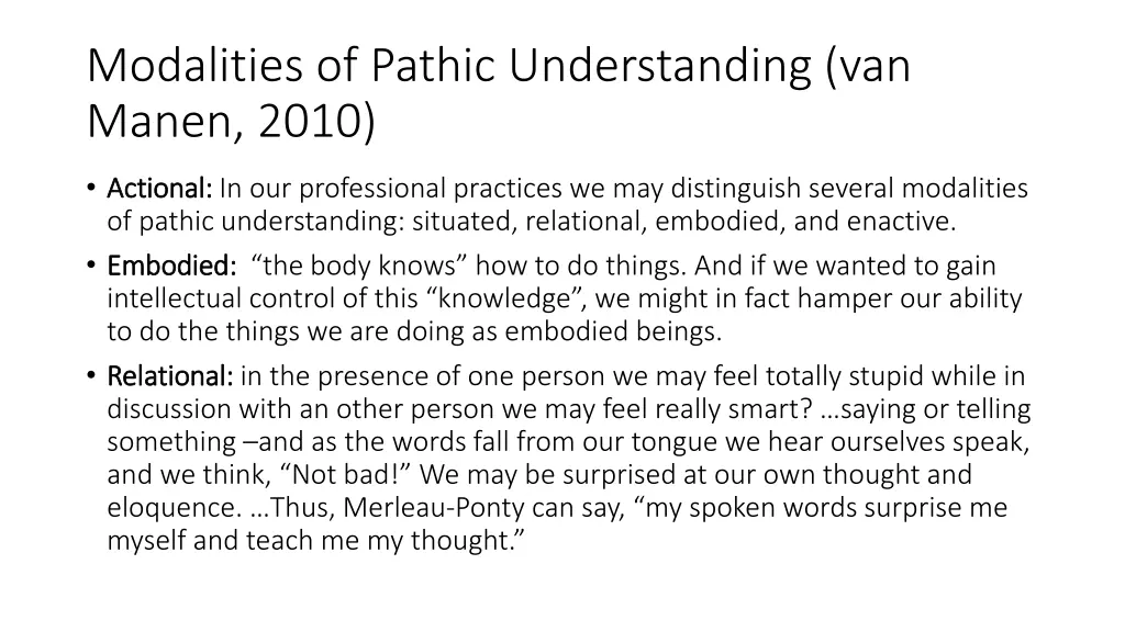 modalities of pathic understanding van manen 2010