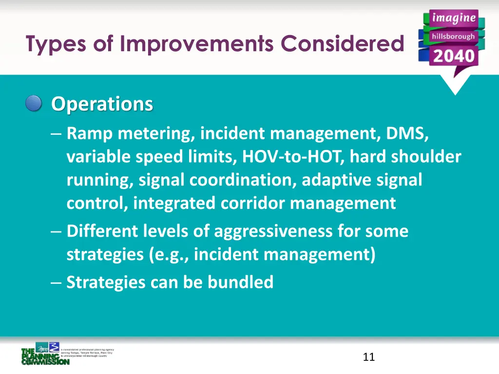 types of improvements considered