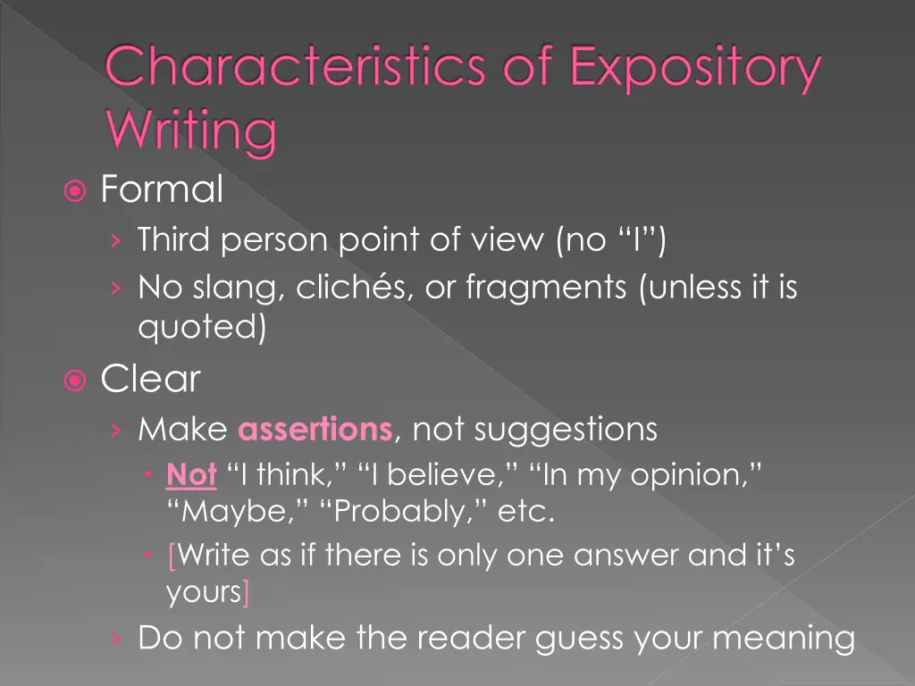 characteristics of expository writing formal