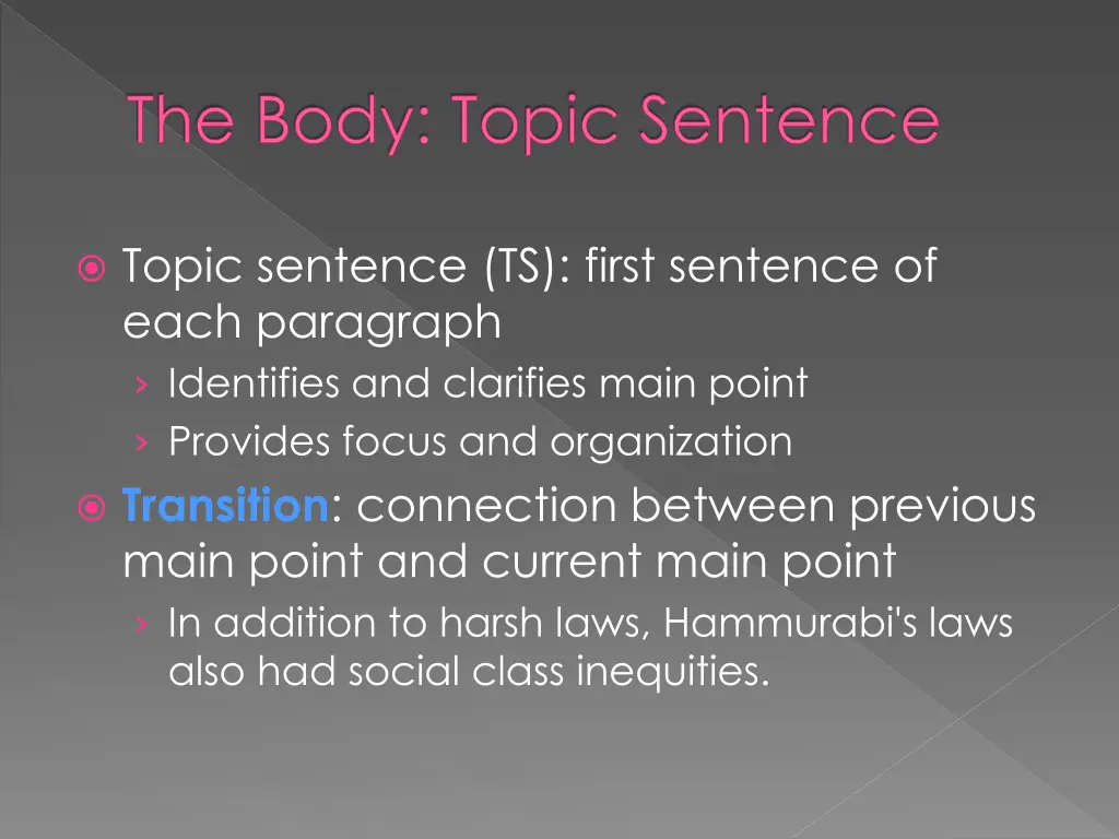 the body topic sentence