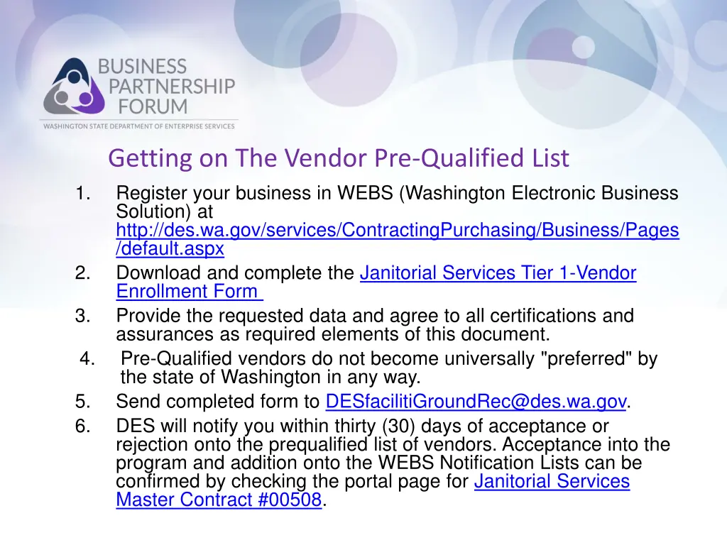 getting on the vendor pre qualified list register