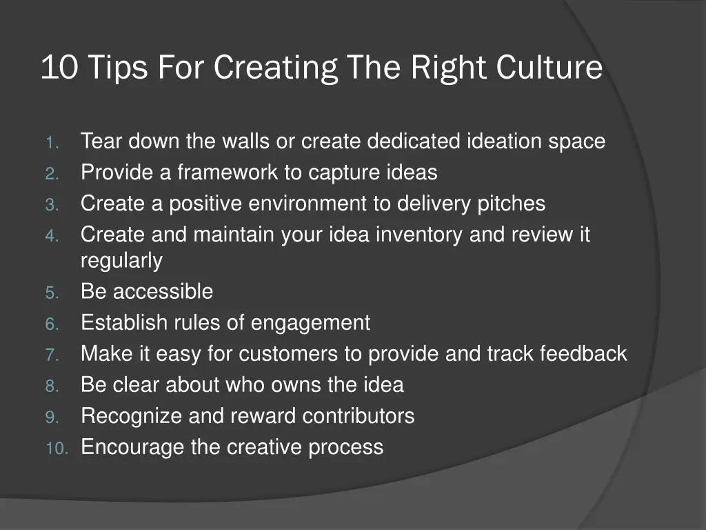 10 tips for creating the right culture