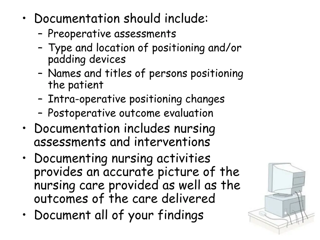 documentation should include preoperative