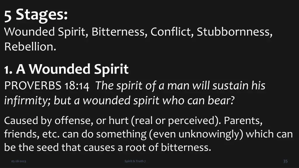 5 stages wounded spirit bitterness conflict