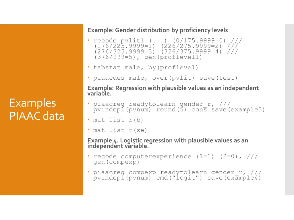 example gender distribution by proficiency levels