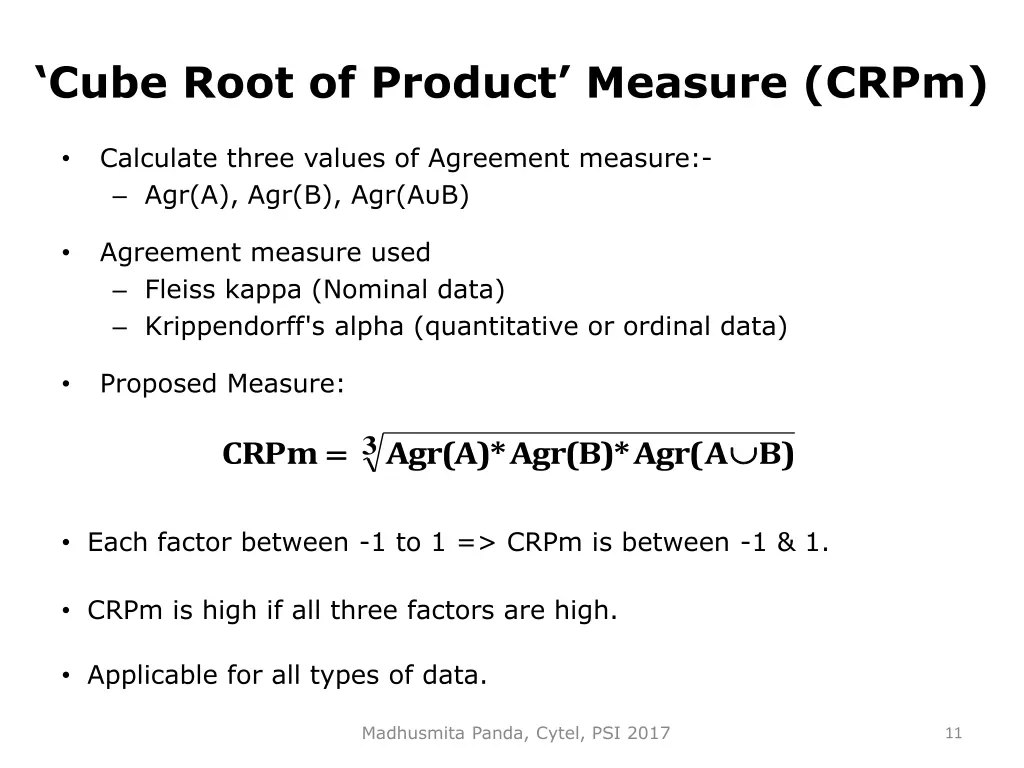 cube root of product measure crpm