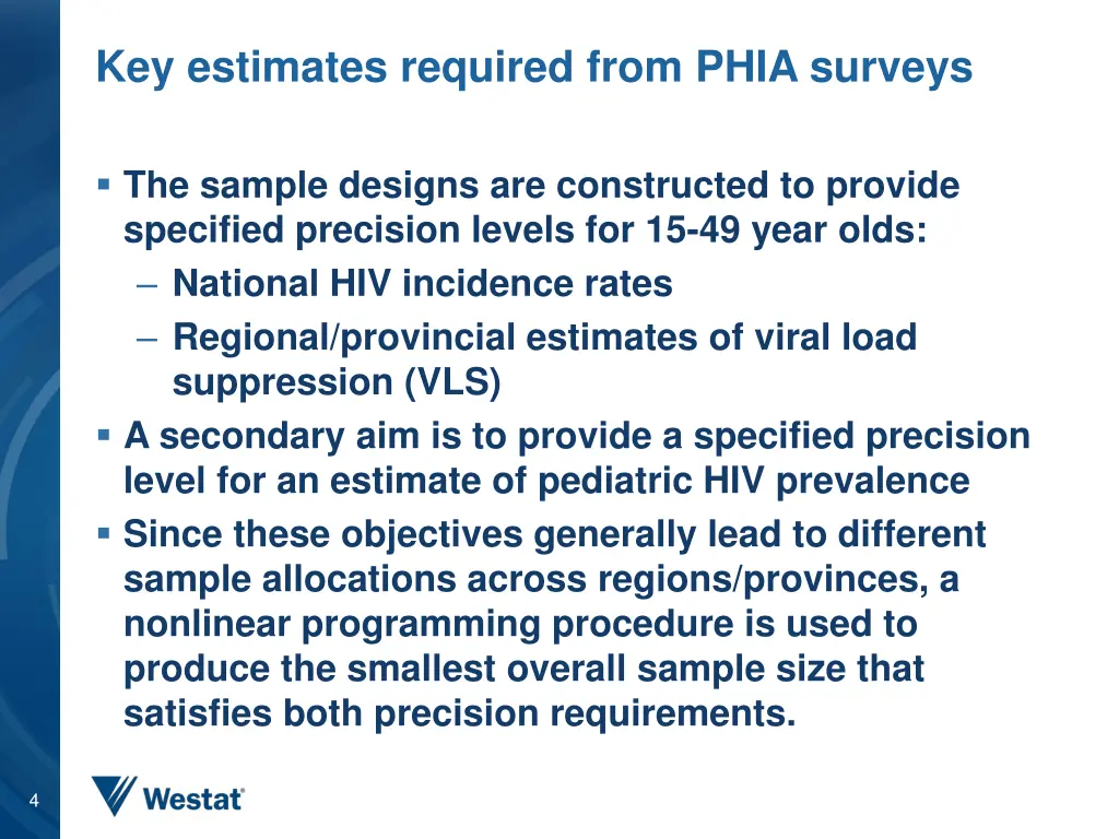 key estimates required from phia surveys