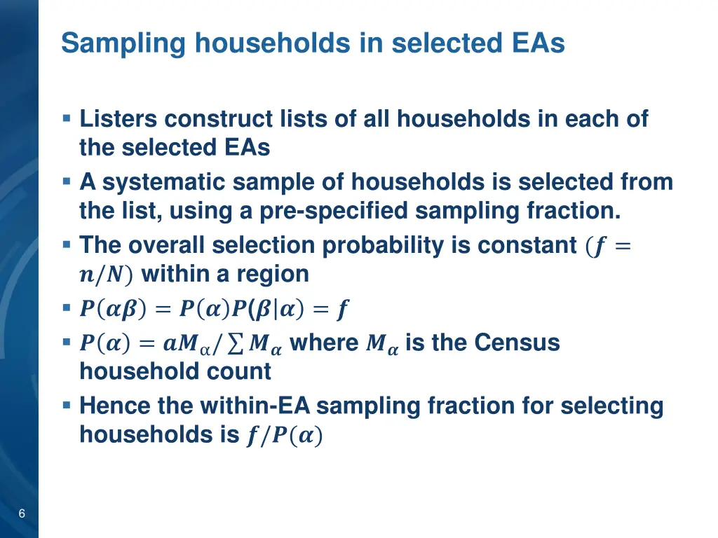 sampling households in selected eas