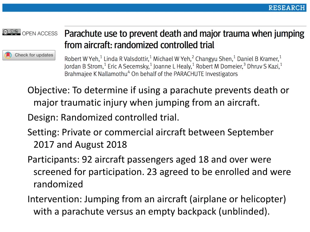 objective to determine if using a parachute