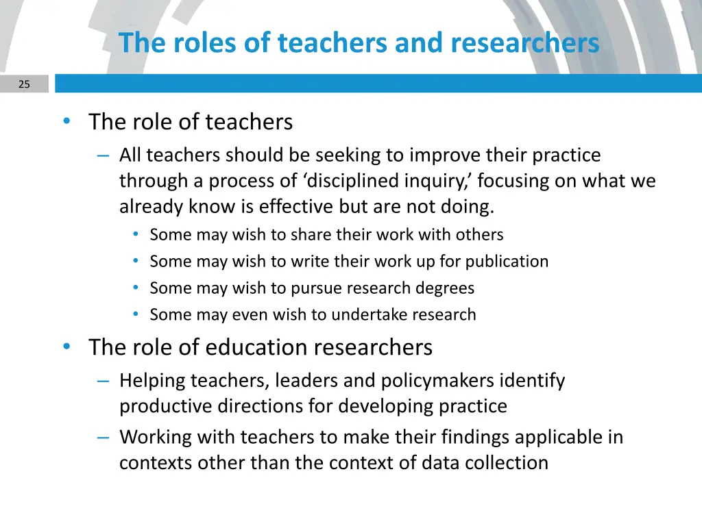 the roles of teachers and researchers