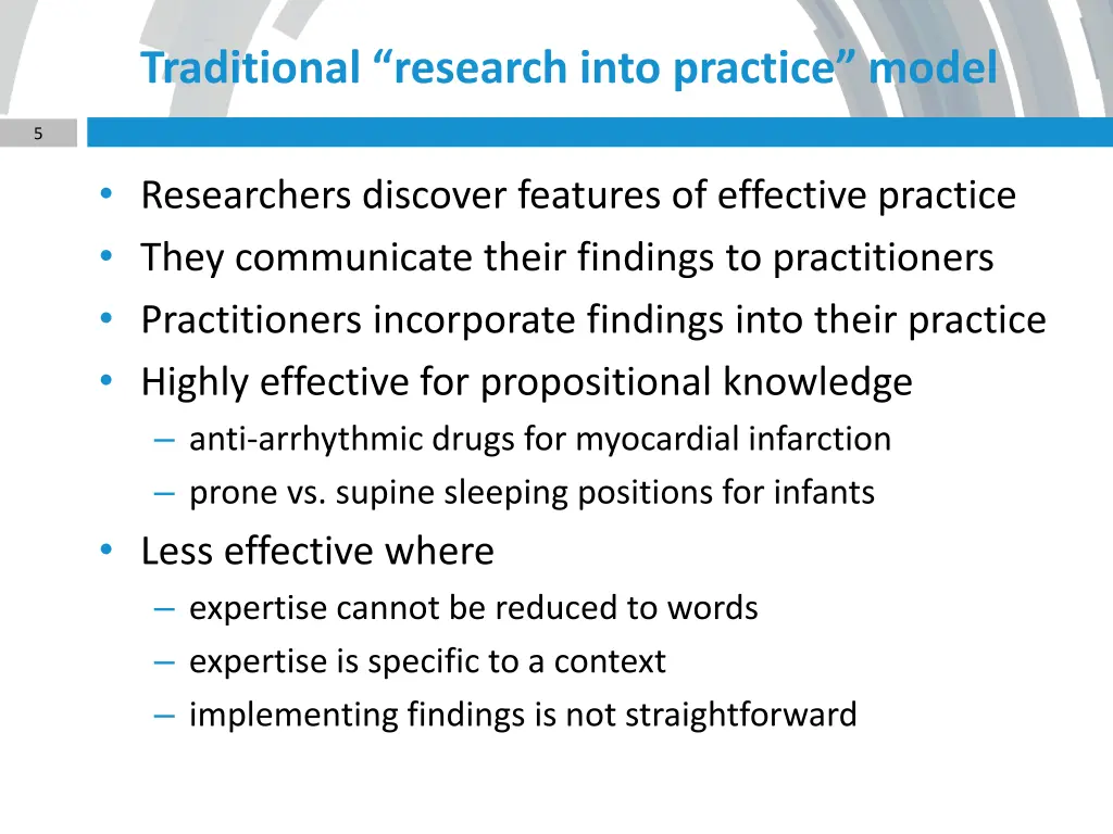 traditional research into practice model