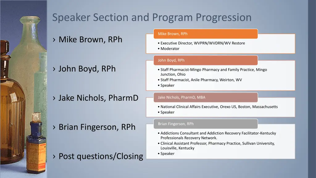 speaker section and program progression