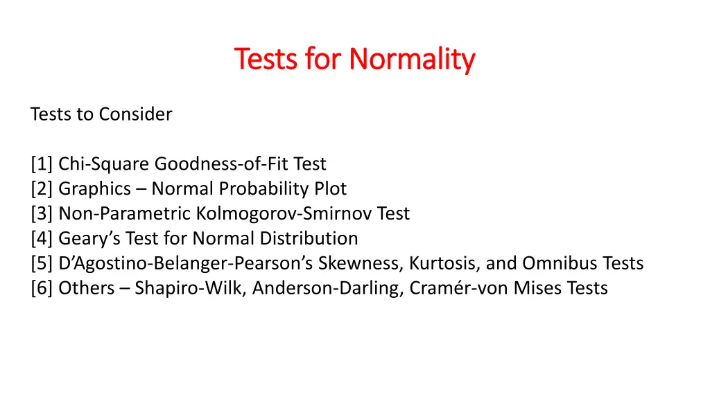 tests for normality tests for normality