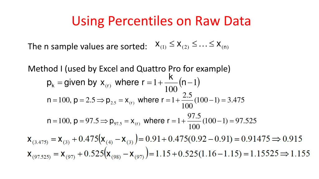 using percentiles on raw data