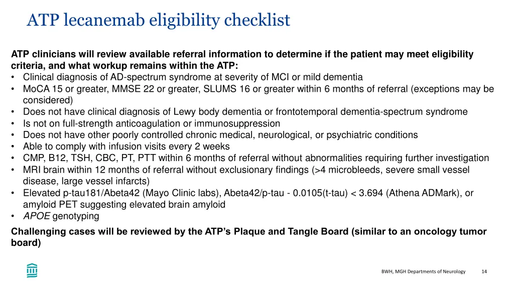 atp lecanemab eligibility checklist