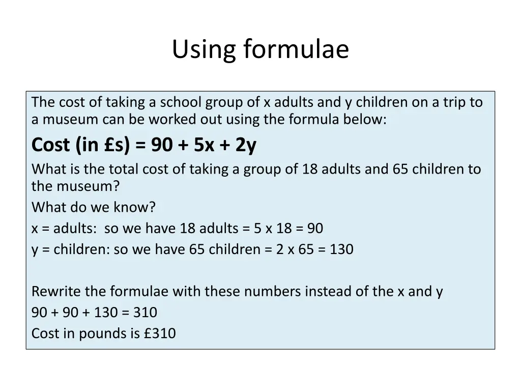 using formulae 1