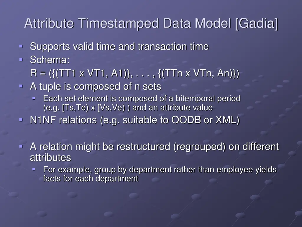 attribute timestamped data model gadia