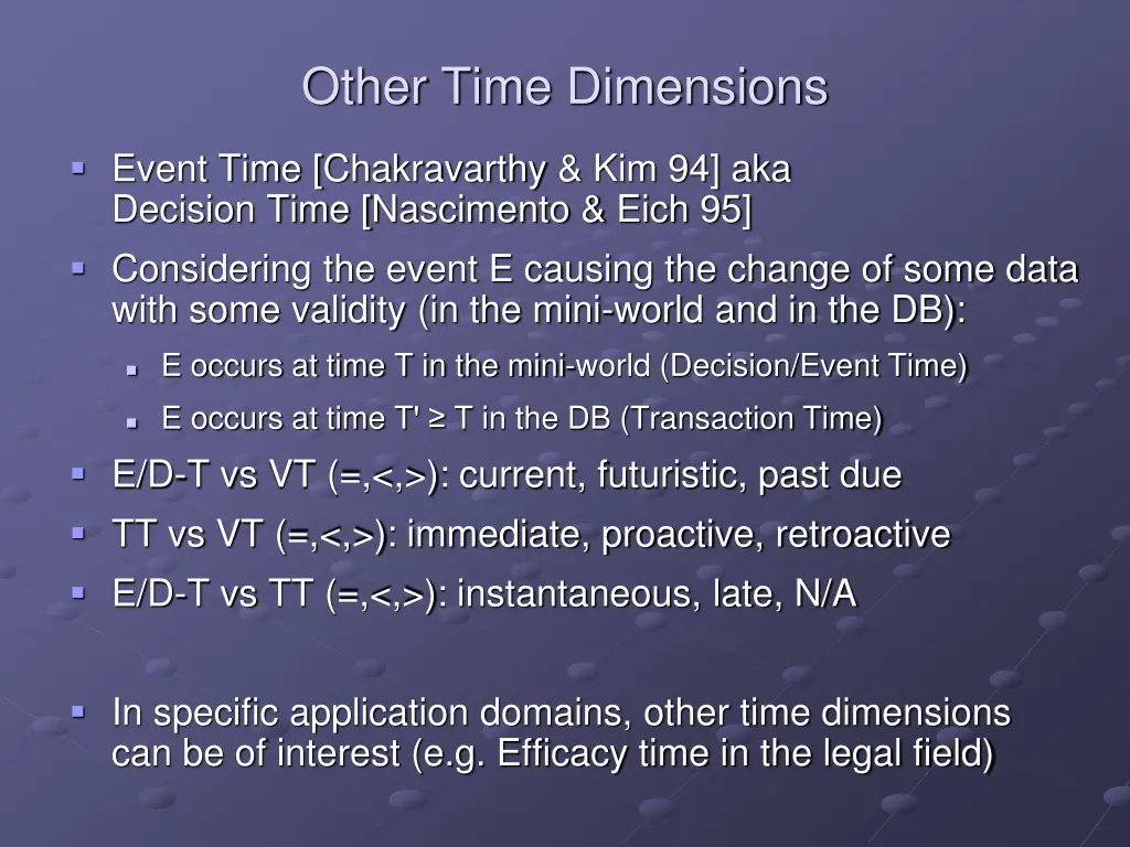 other time dimensions