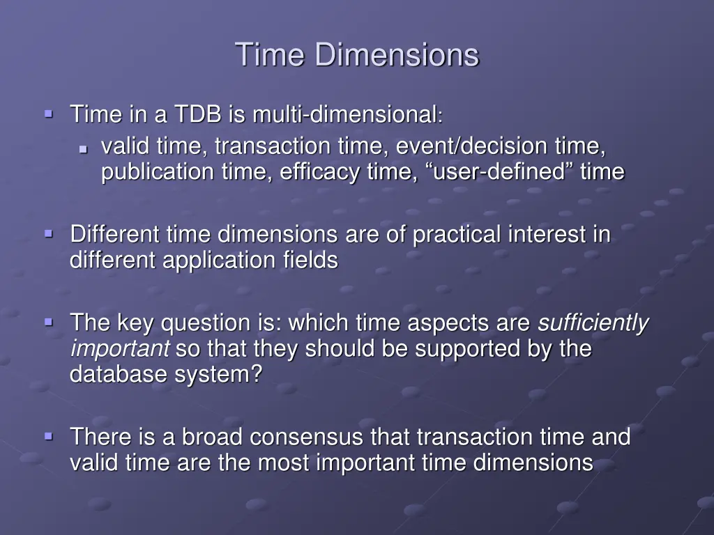 time dimensions