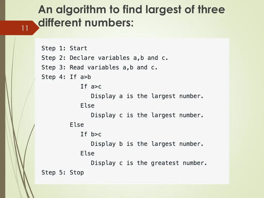 an algorithm to find largest of three different