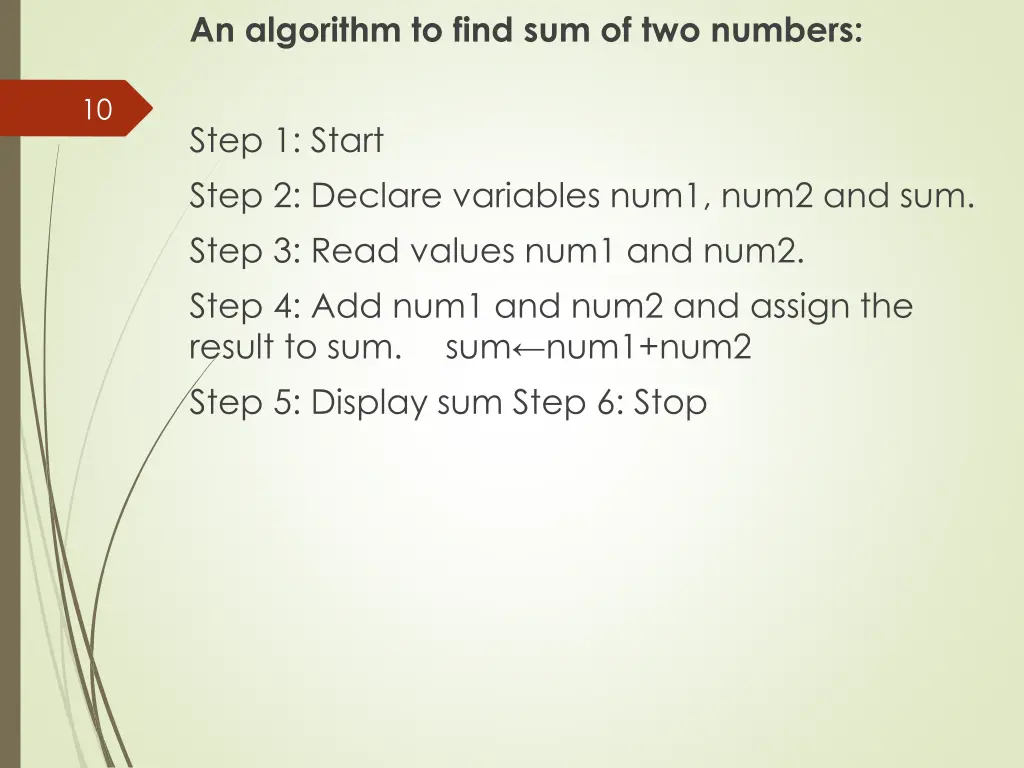 an algorithm to find sum of two numbers 1