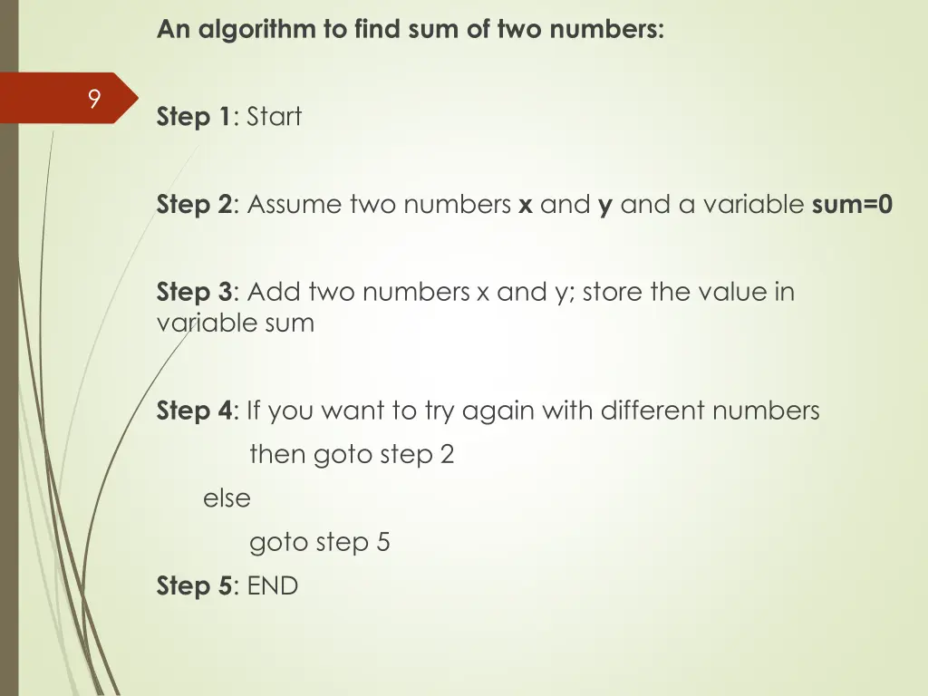 an algorithm to find sum of two numbers