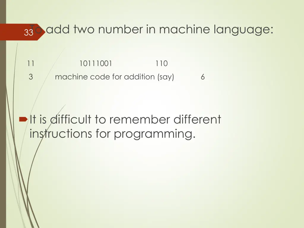 to add two number in machine language 33