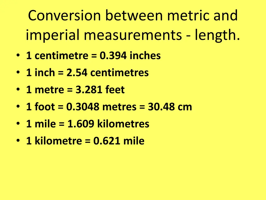 conversion between metric and imperial